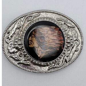 Silver-Tone Decorative Belt Buckle Featuring Native America Chief Profile